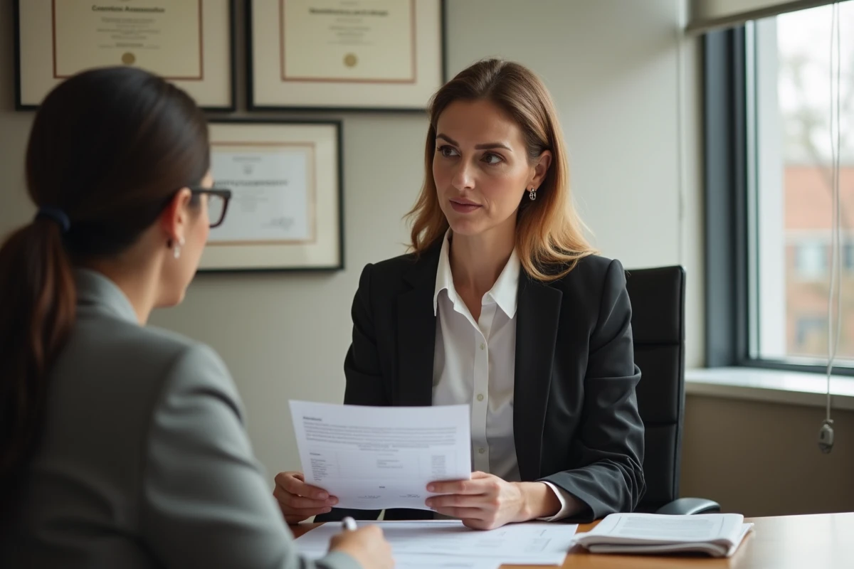 Femme adulte consultant un psychologue pour un bilan de QI officiel et payant dans un cabinet professionnel