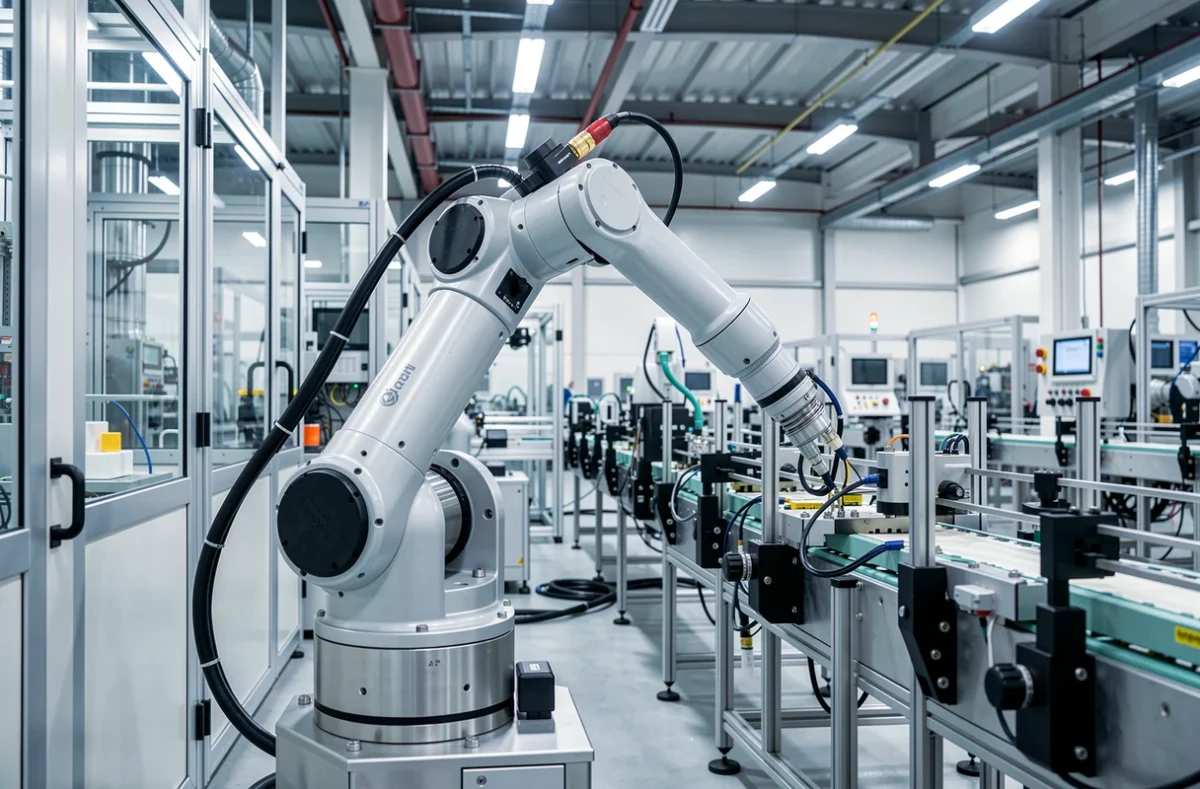 Bras robotisé sur une chaîne de production automatisée