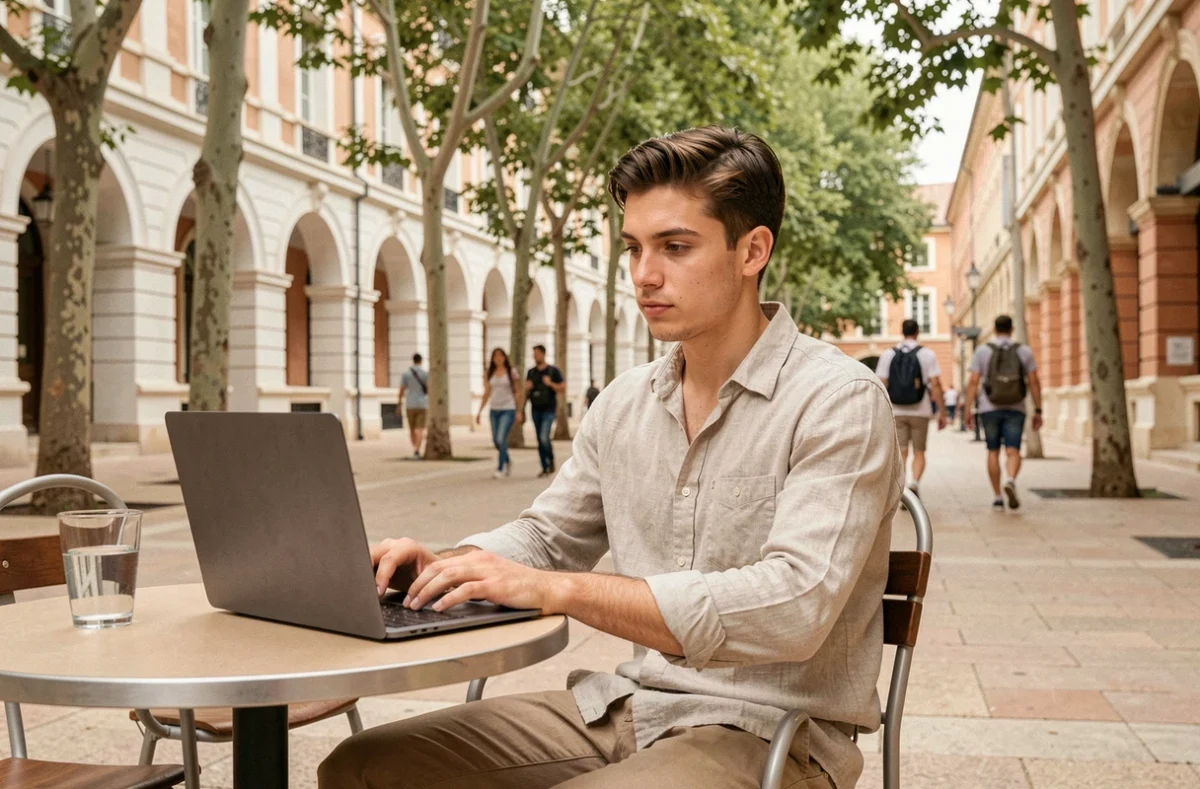 Étudiant en alternance travaillant en plein air sur le campus de l'Université de Montpellier