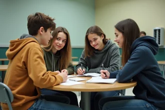 Élèves du lycée Jean Moulin de Vincennes discutant ensemble à la cafétéria