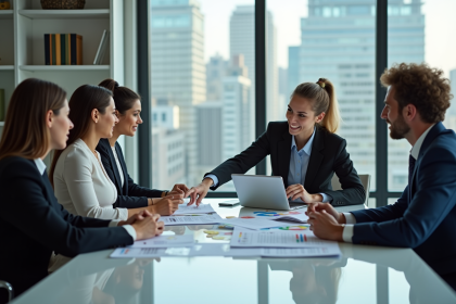 Groupe de professionnels en réunion d'affaires dans un bureau moderne