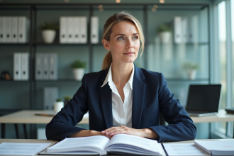 Femme d'affaires en bureau moderne avec documents