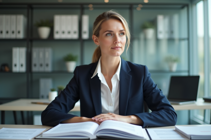 Femme d'affaires en bureau moderne avec documents