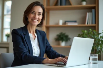 Femme professionnelle travaillant sur son profil LinkedIn pour rentabiliser une formation en moins de 3 mois