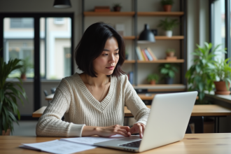 Femme en entretien de recrutement dans un espace coworking