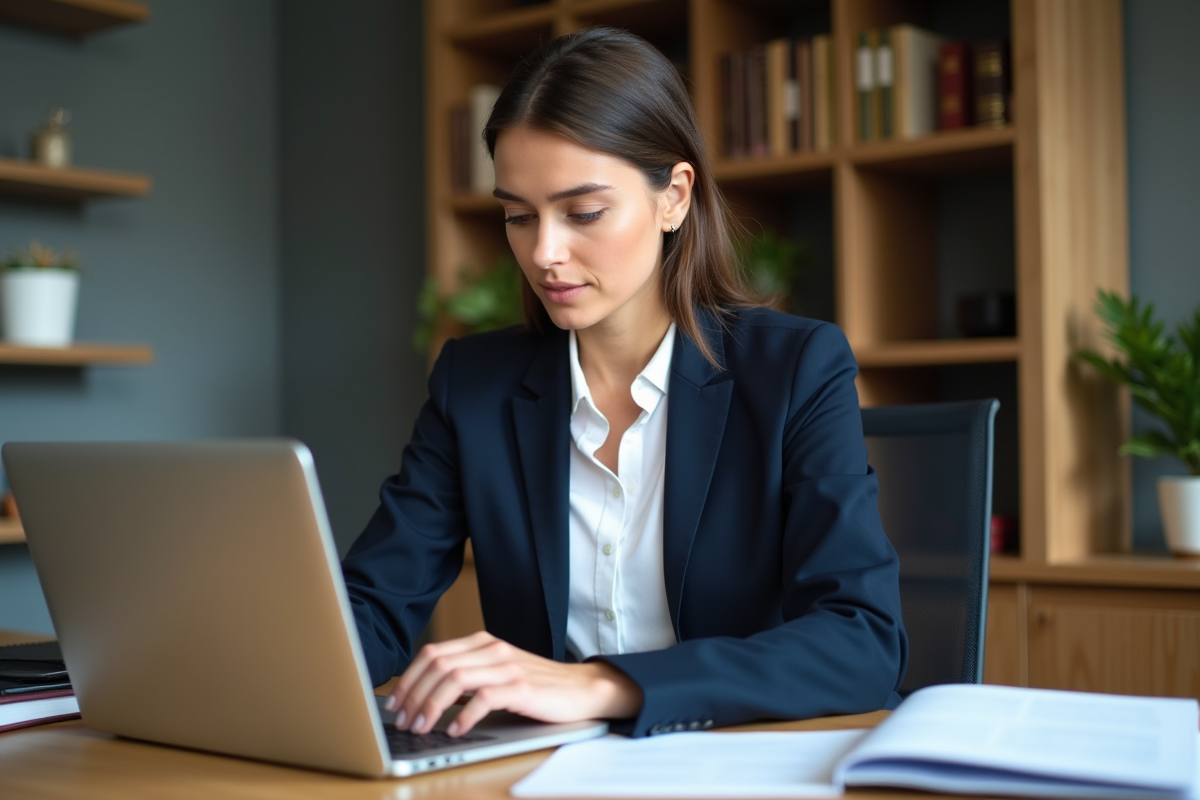Femme professionnelle met à jour son CV dans un bureau