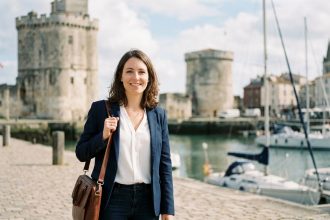 Femme souriante en extérieur à La Rochelle