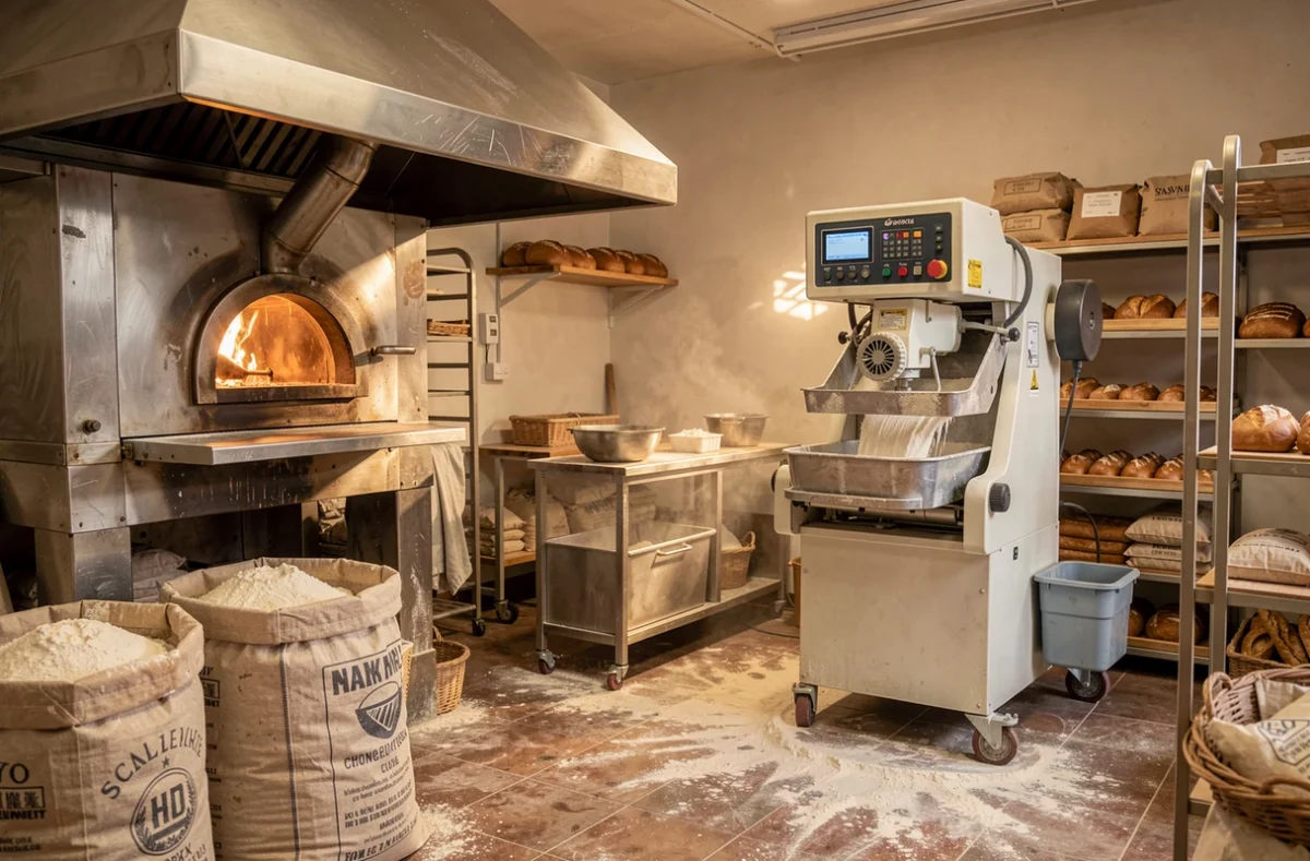 Four et pétrin dans une boulangerie artisanale