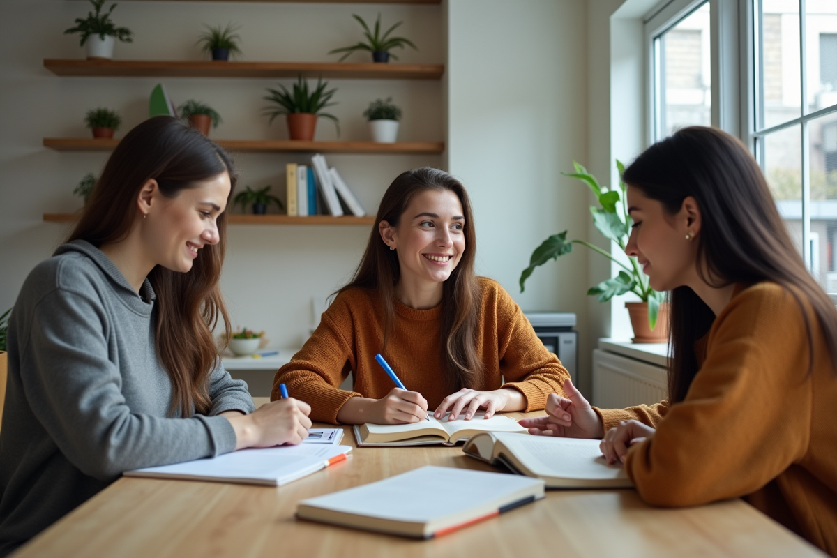 Groupe divers d'adultes en travail studieux en intérieur