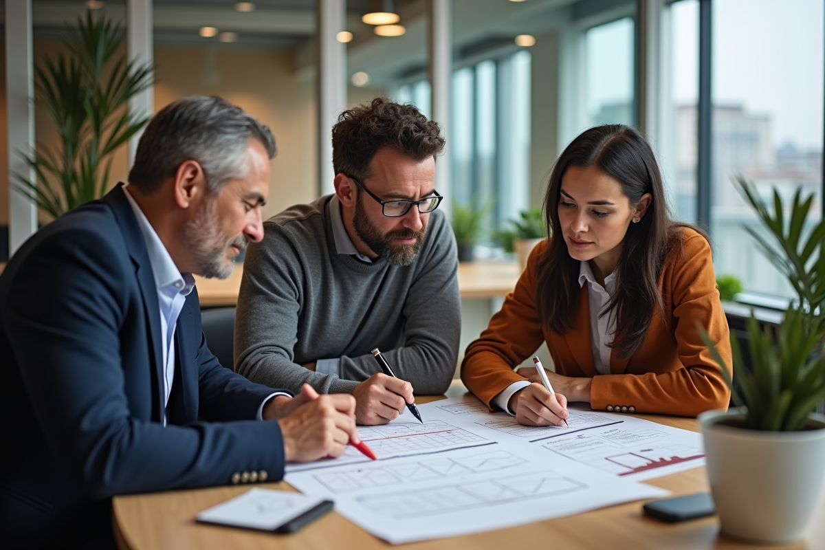 Groupe de collègues discutant autour d une table de travail