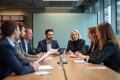 Groupe diversifié en réunion de formation professionnelle