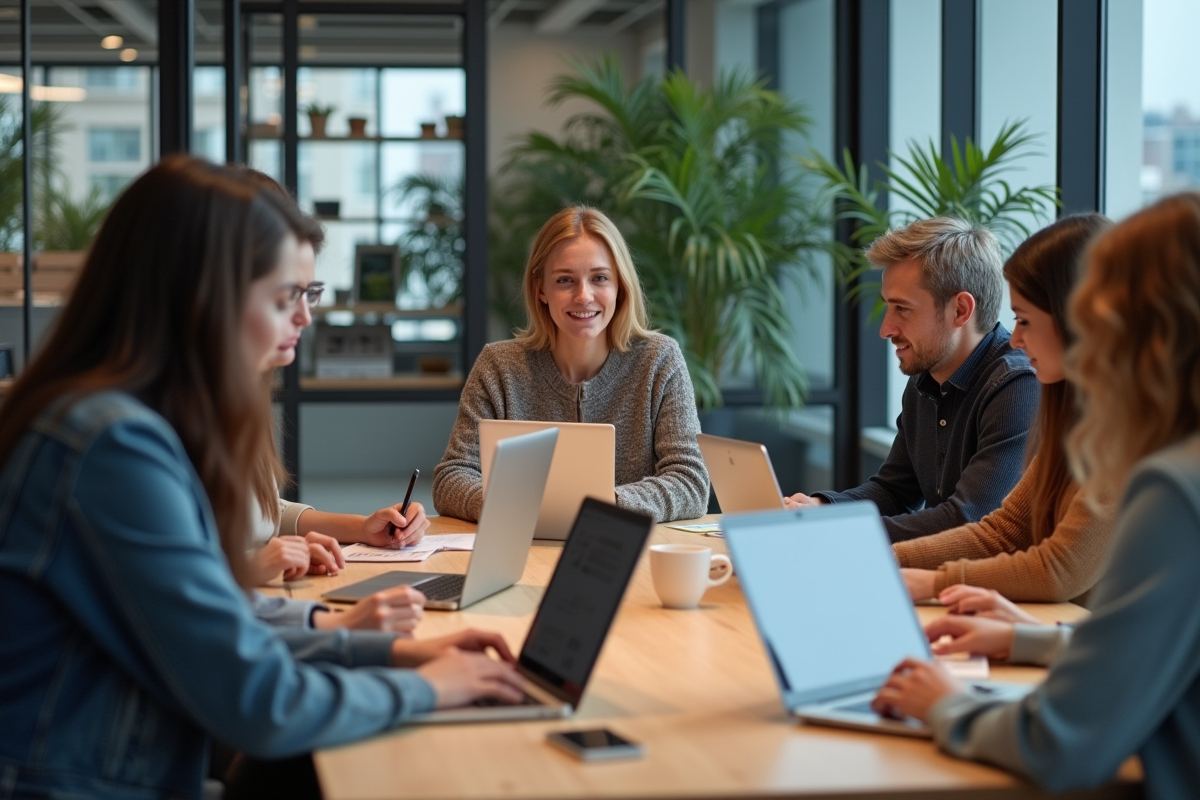Groupe de professionnels en réunion dans un bureau moderne