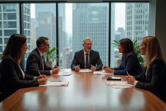 Groupe de professionnels en réunion dans un bureau moderne