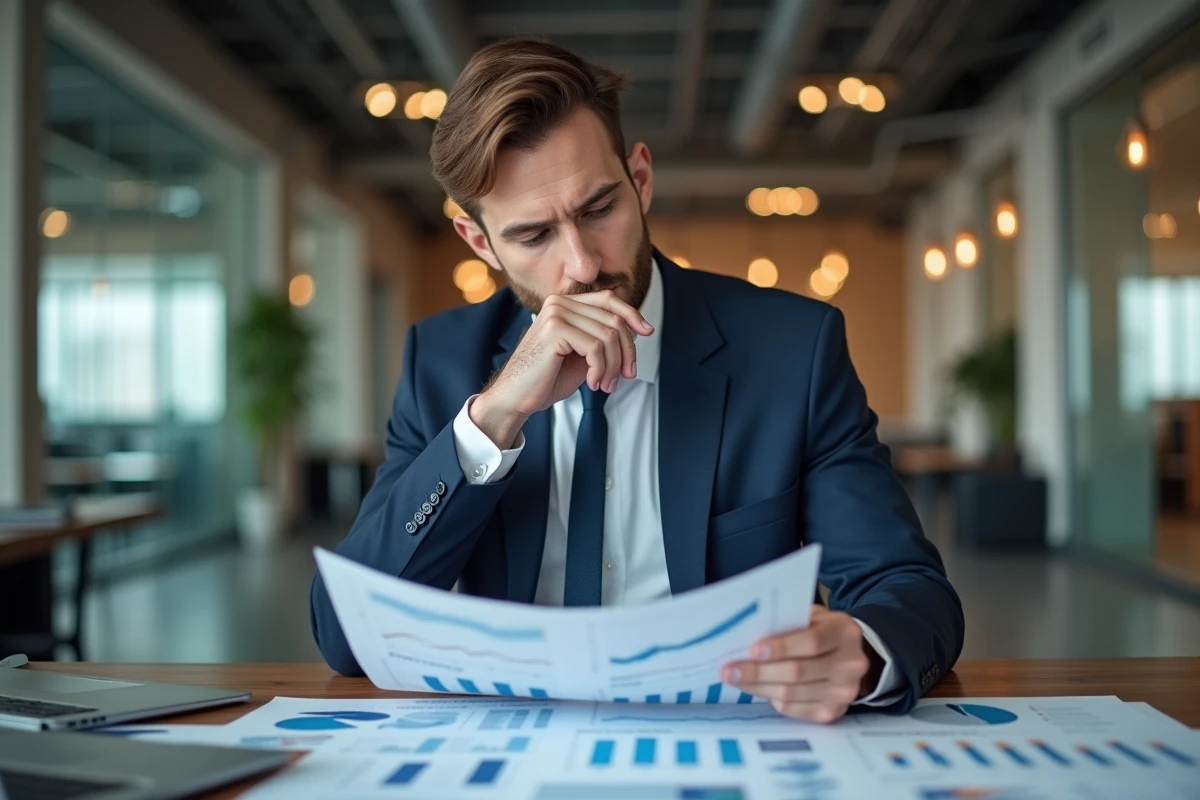 Homme d'affaires en réunion analysant des documents financiers