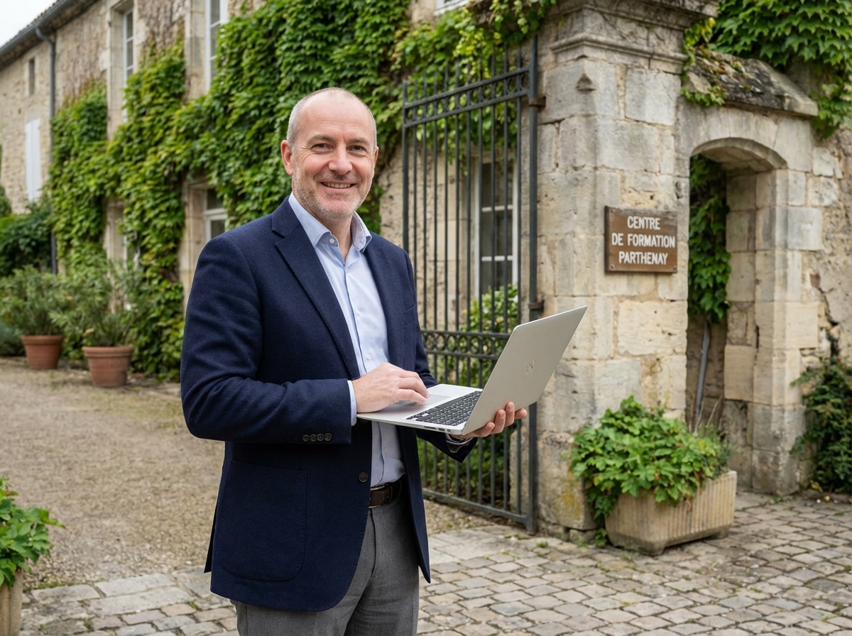 Homme souriant devant centre de formation Parthenay