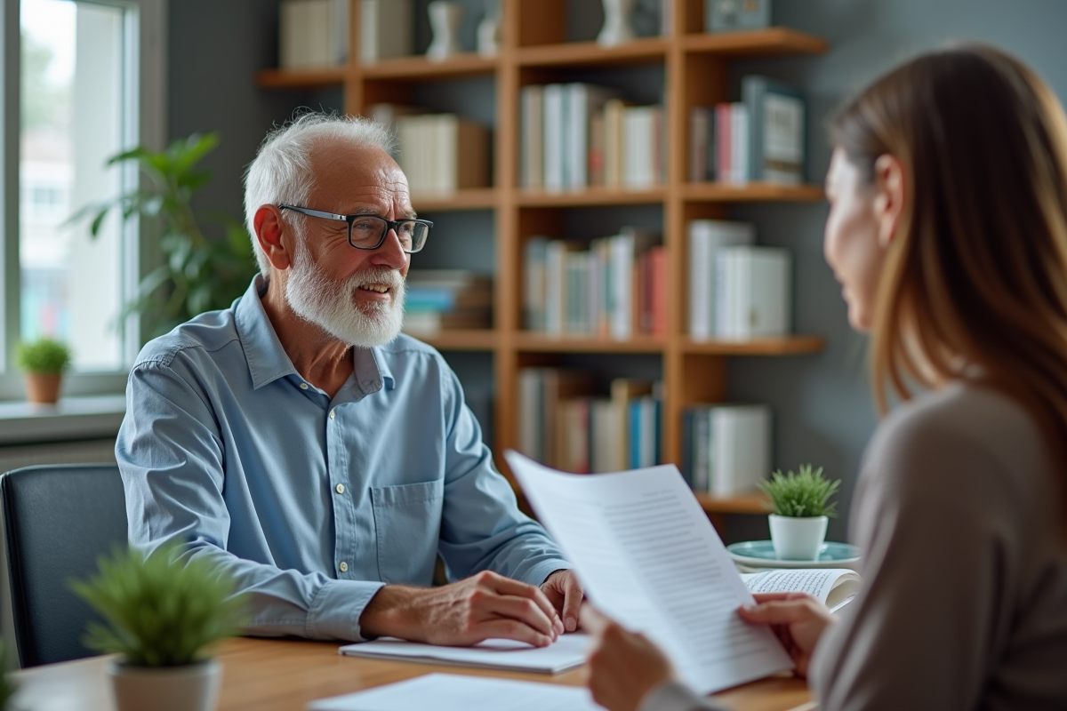 Homme mature discutant avec conseiller en formation