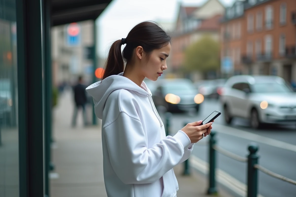 Jeune femme regardant son téléphone près d
