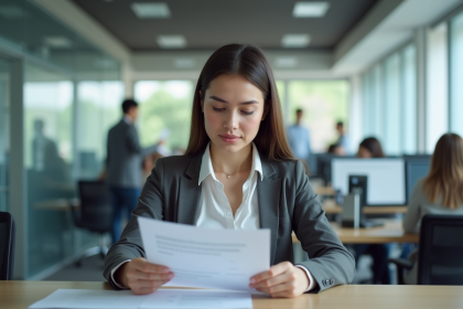 Jeune femme en formation dans un bureau moderne