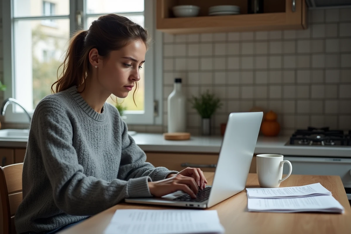 Jeune femme consultant les étapes du PIA Académie de Grenoble 2026 sur son ordinateur portable depuis chez elle