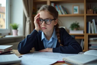 Jeune fille pensant à un choix scolaire dans son bureau