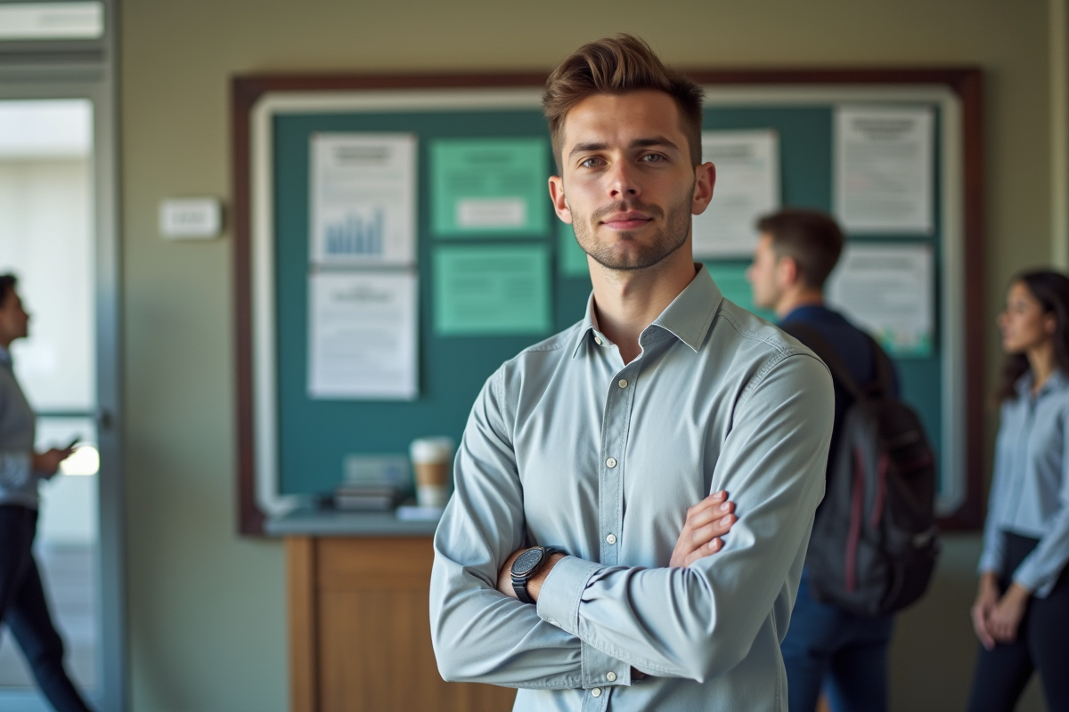 Jeune homme devant panneau d