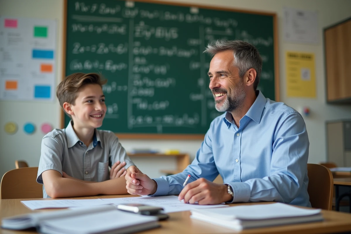 Professeur expliquant un graphique à un élève dans une classe