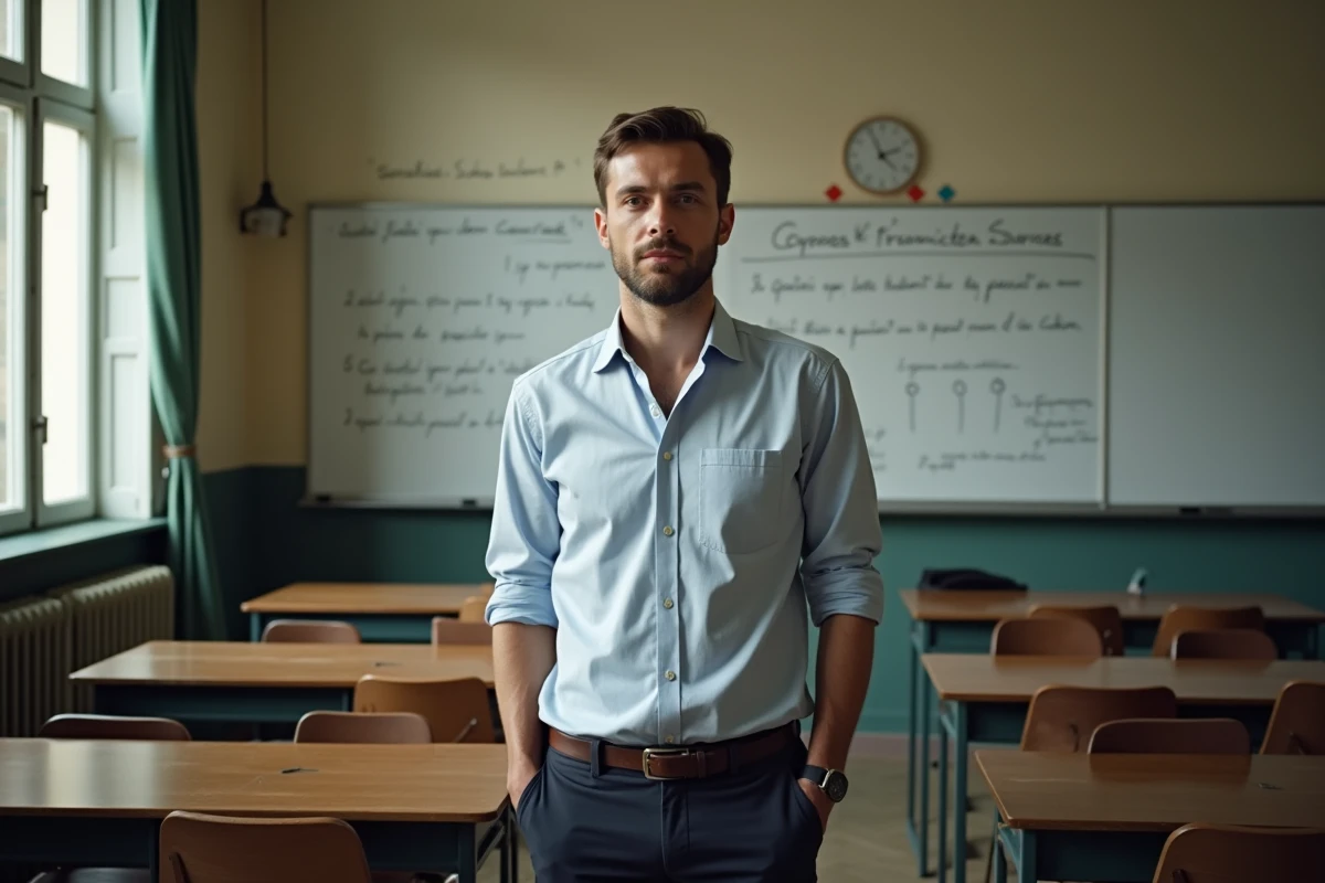 Professeur enseignant dans une salle de classe du lycée Jean Moulin de Vincennes