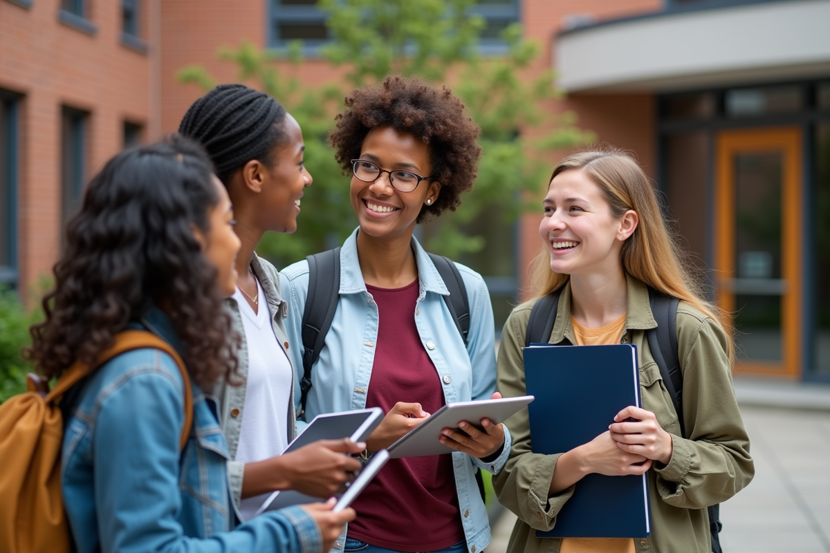 Professeure et élèves dehors près de l