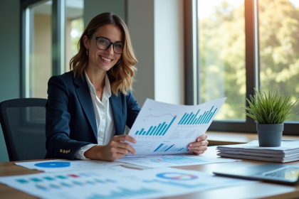Professionnel financier organisant des graphiques financiers