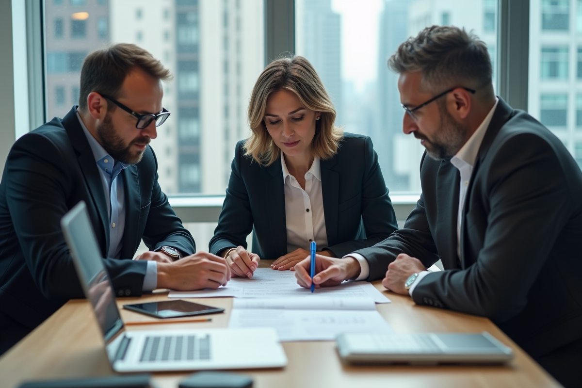 Groupe de professionnels discutant autour d